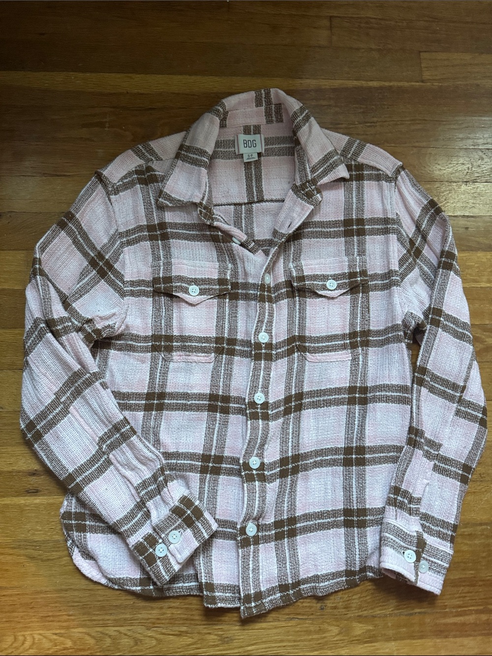 BDG Pink and Brown Plaid Button-Up Top